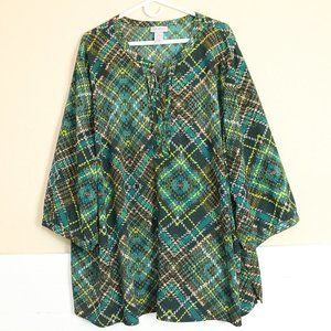 Catherines Top Green Print Short Half Sleeve Blouse Popover Polyester Plus Sz 4X